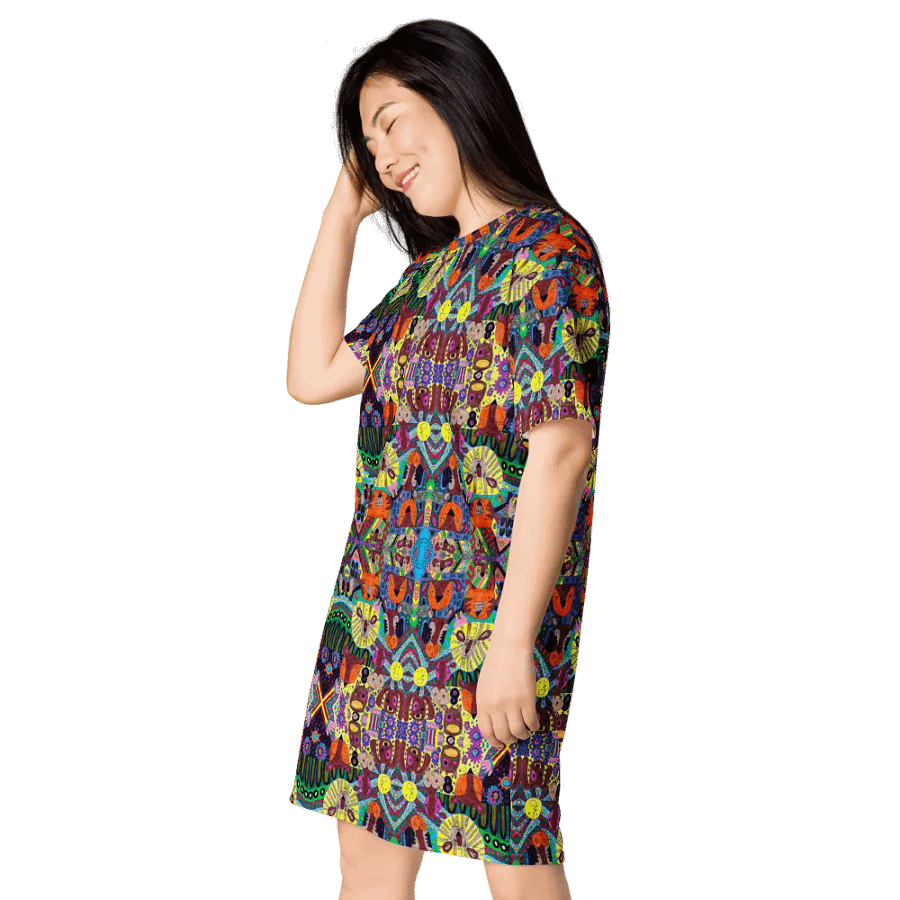 Abstract Doodle Art Animals Ladies T Shirt Dress product image (5)
