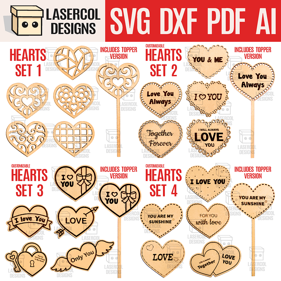 Hearts Bundle (Set 1-2-3-4) - Laser Cut Files product image (1)