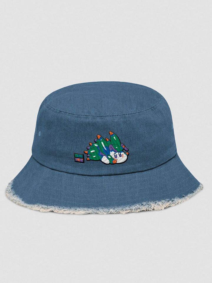 "Cutie Keys" Embroidered Capstone Distressed Denim Bucket Hat - Nudibranch Leaf Sheep Sea Slug product image (3)