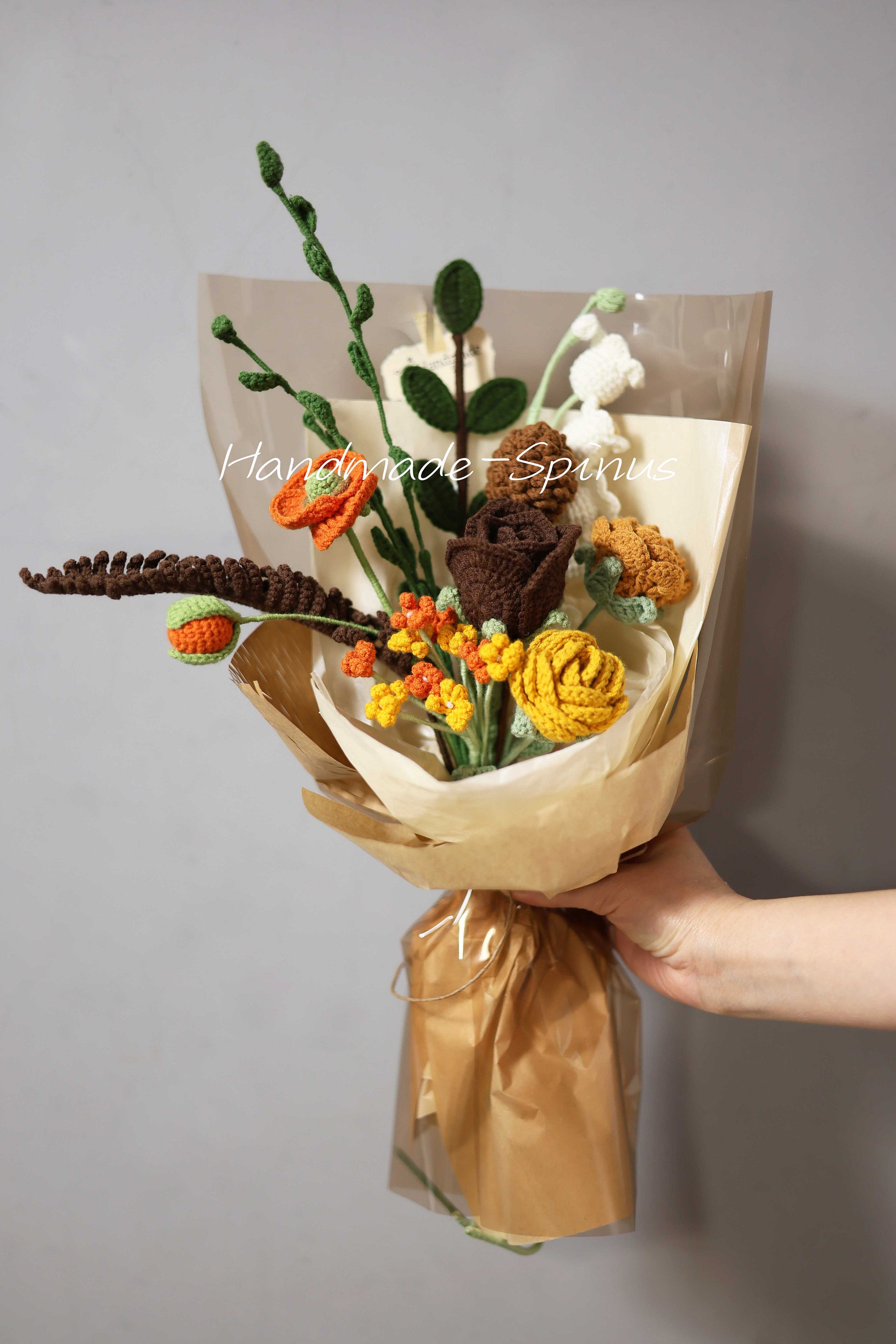 Brown Orange Autumn Charm Crochet Knit Bouquet product image (3)