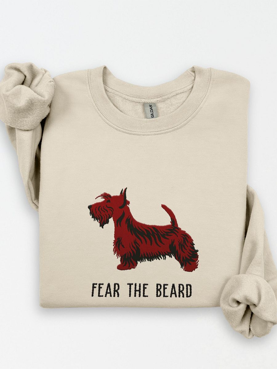 Fear the Beard Sweatshirt (Embroidered) of a Scottish Terrier(Brown) product image (1)