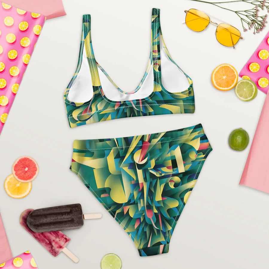 Abstract Lithographic Pattern Design High Waisted Bikini - V8 product image (7)