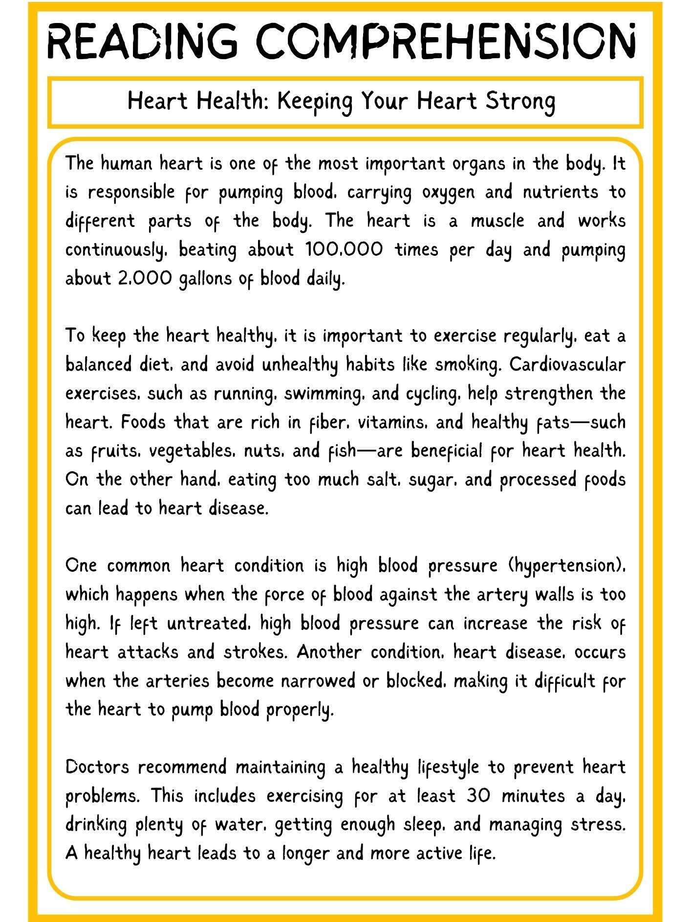 Heart Health Reading Comprehension PDF product image (2)