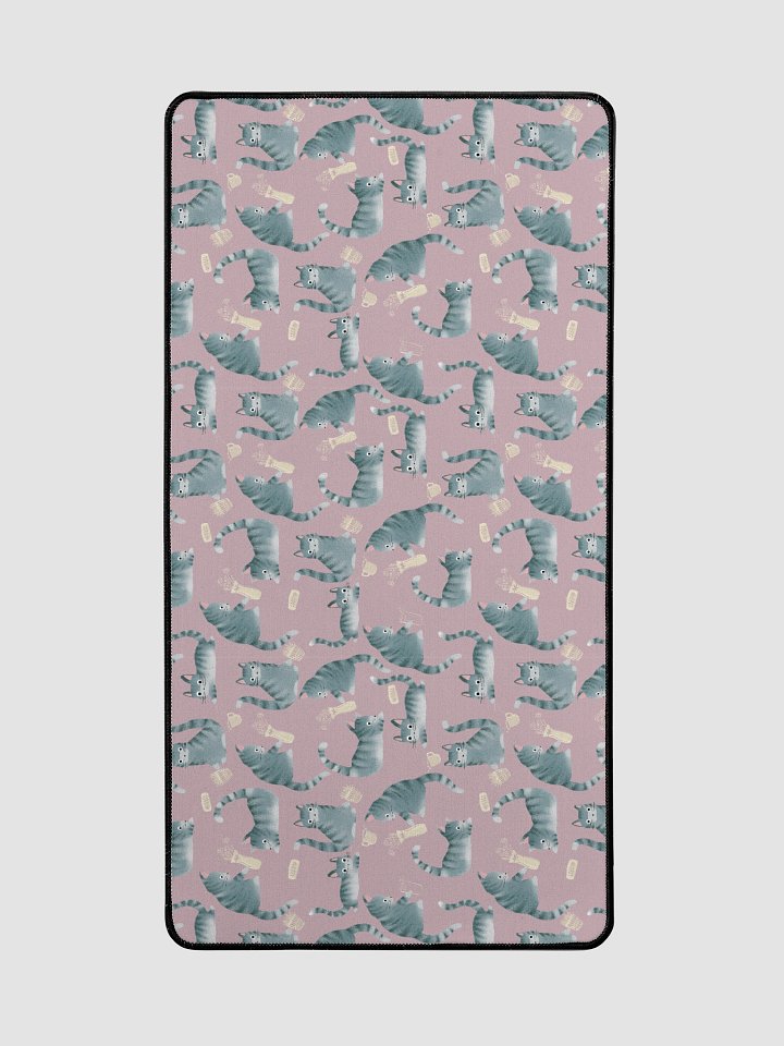 Bad Grey Tabby Cats Knocking Stuff Over Patterned Desk Mat, Pink product image (2)