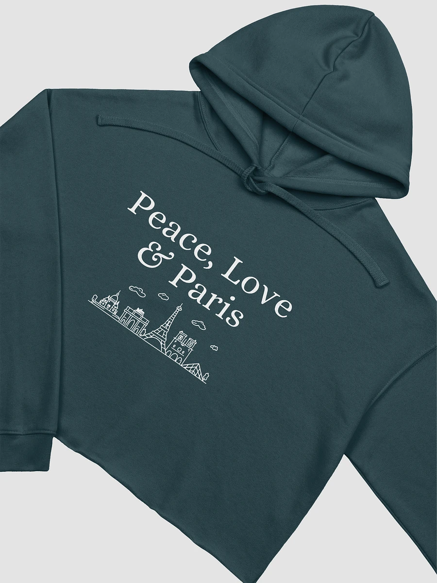 Peace, Love and Paris with Monuments Cropped Hoodie | White Ink Design product image (12)