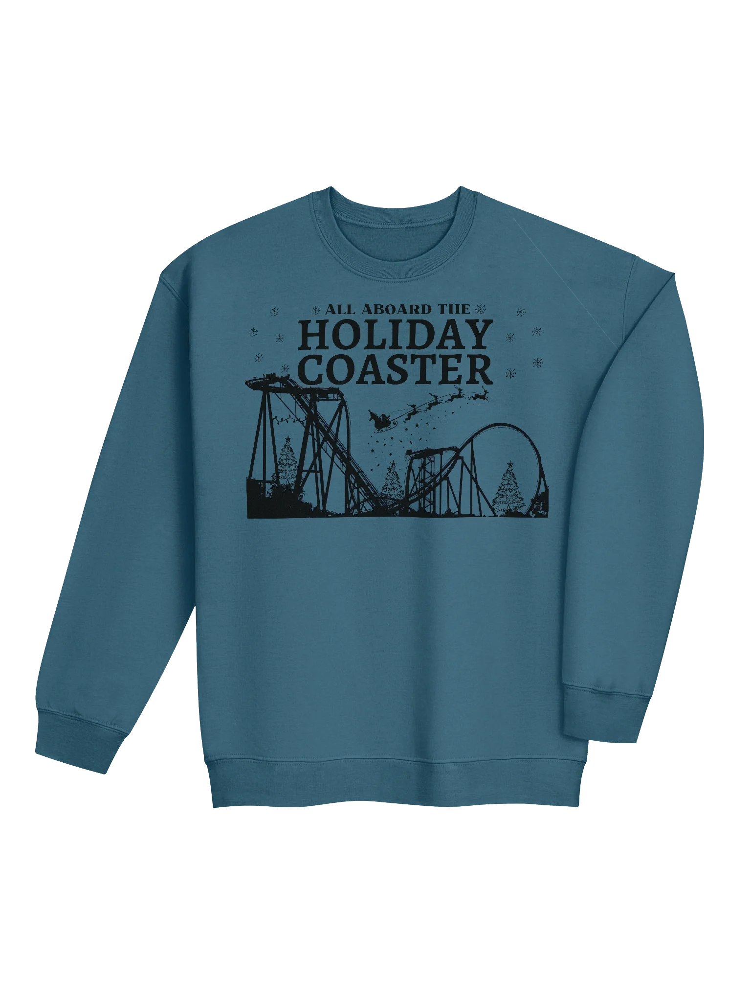 All Aboard the Holiday Coaster – Christmas Roller Coaster Sweatshirt with Santa Sleigh & Snowflakes product image (3)