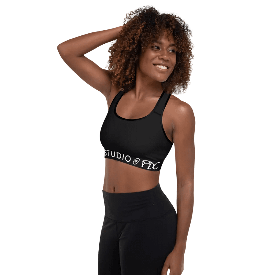 Sports Workout Bra | Black with White Logo product image (5)