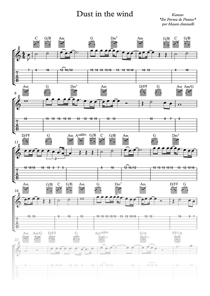 Dust in the wind - Partitura + Tabs + Acordes + Pista product image (1)