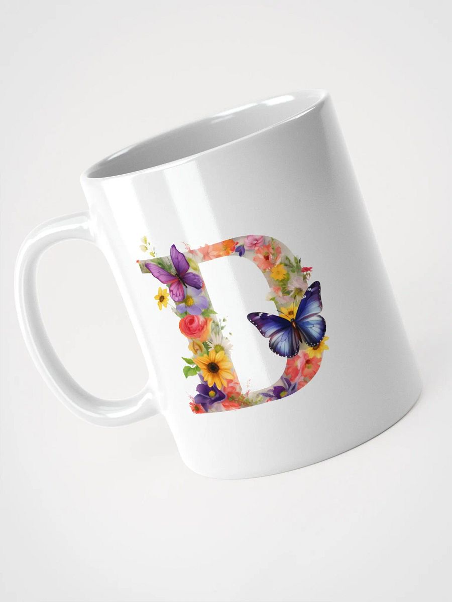 Letter D Monogram Floral Fantasy White Glossy Mug product image (7)
