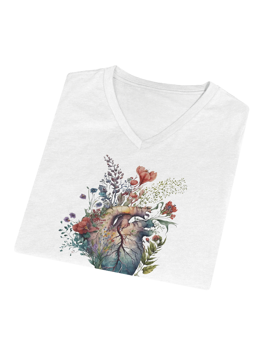 Floral Heart V-Neck T-Shirt – Watercolor Botanical Anatomy product image (4)