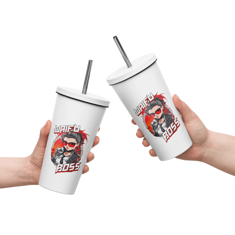 Waifu Boss 20 oz Tumbler Cup - White - Insulated Tumbler with a Straw v1 product image (10)