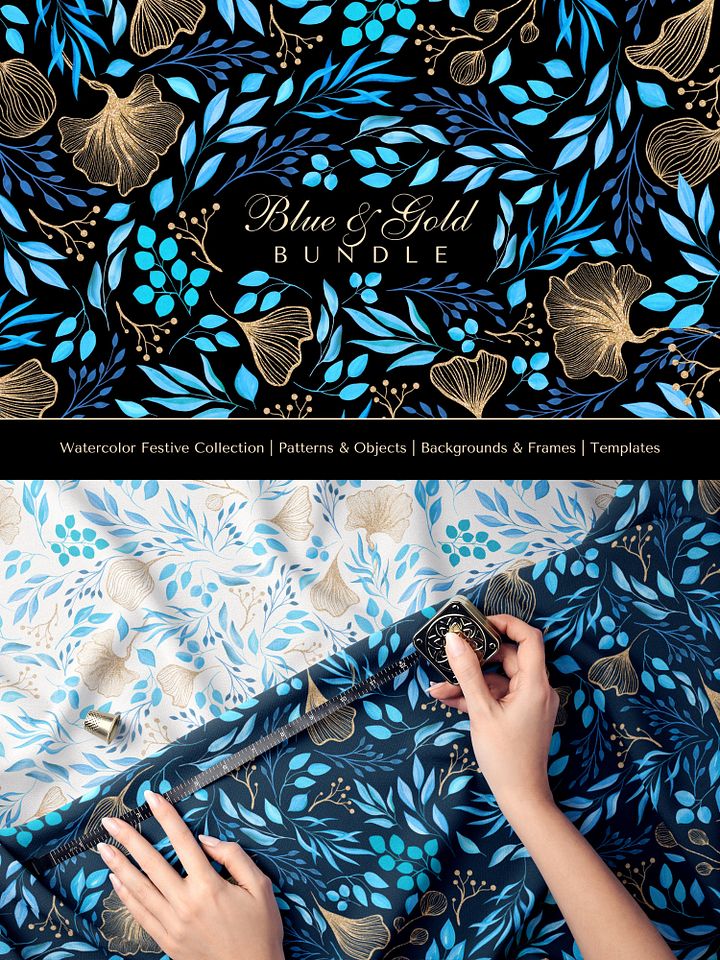 Blue & Gold Watercolor Bundle product image (1)