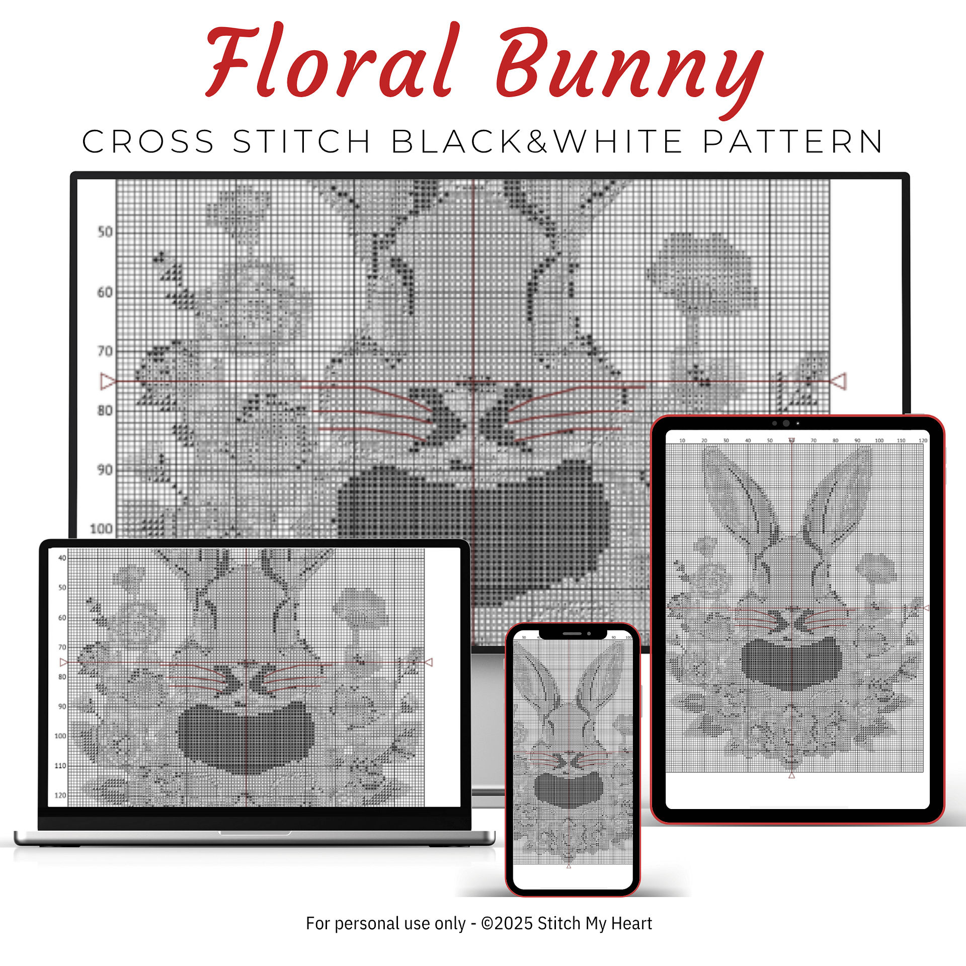 Floral Bunny Cross Stitch Pattern product image (4)
