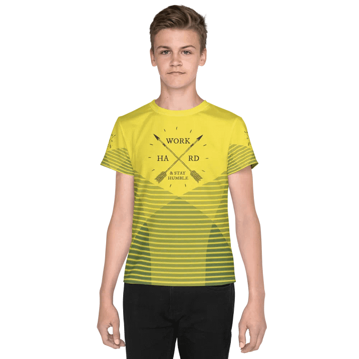 'Work Hard & Stay Humble' Work Ethic Yellow Youth T-Shirt product image (1)