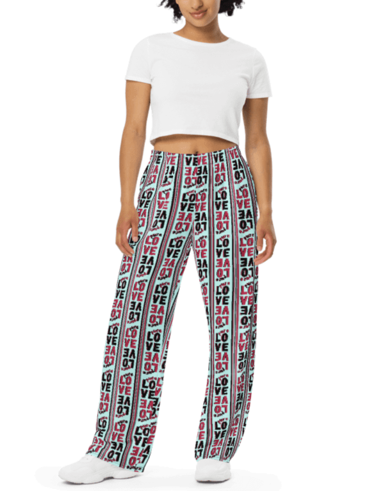 Pure Love Stripes on light green - Unisex Wide-Leg Pants product image (2)