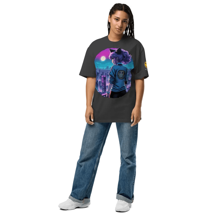 Anime Catgirl Rooftop (AS Colour Premium Oversized Faded T-Shirt) product image (10)