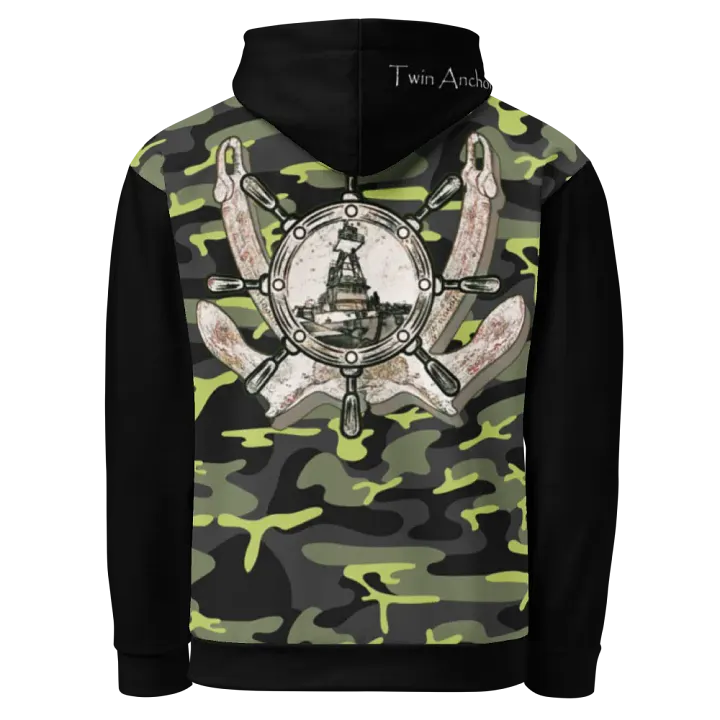 black & Green Twin anchor ship wheel & Tug CE Hoodie product image (1)