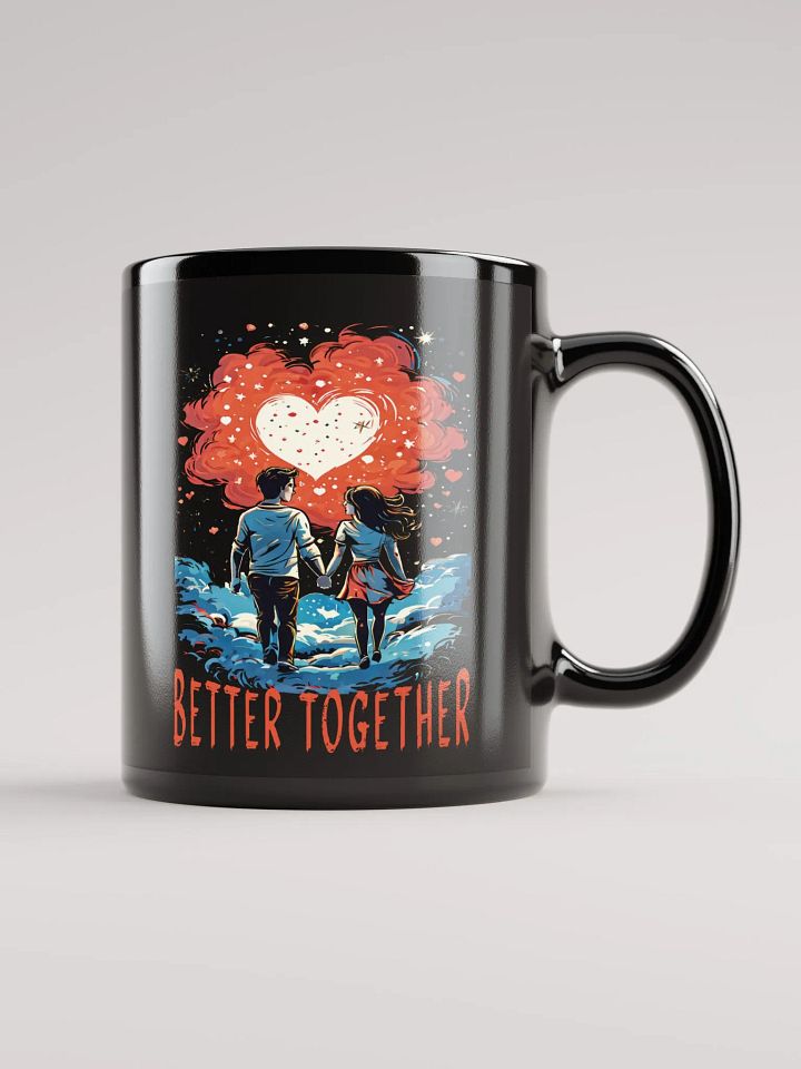 Better Together – Romantic Black Glossy Mug Printed on Both Sides | Adorable Cartoon Couple with Hearts & Stars | Perfect Gift for Couples product image (1)
