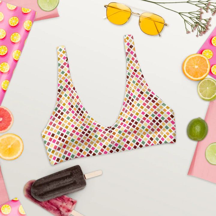 Colorful Square Pattern Design Padded Bikini Top - V3 product image (1)