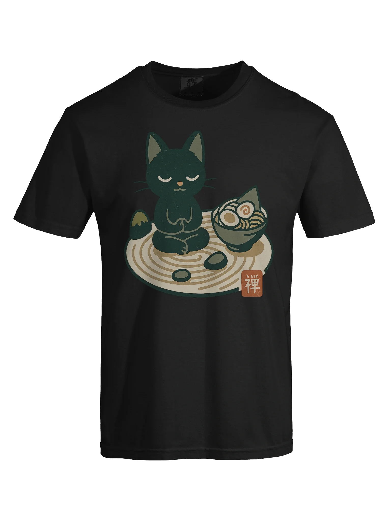 Black Cat Eating Ramen Zen Spiral Garden Concept Japanese Graphic Art T-Shirt product image (59)