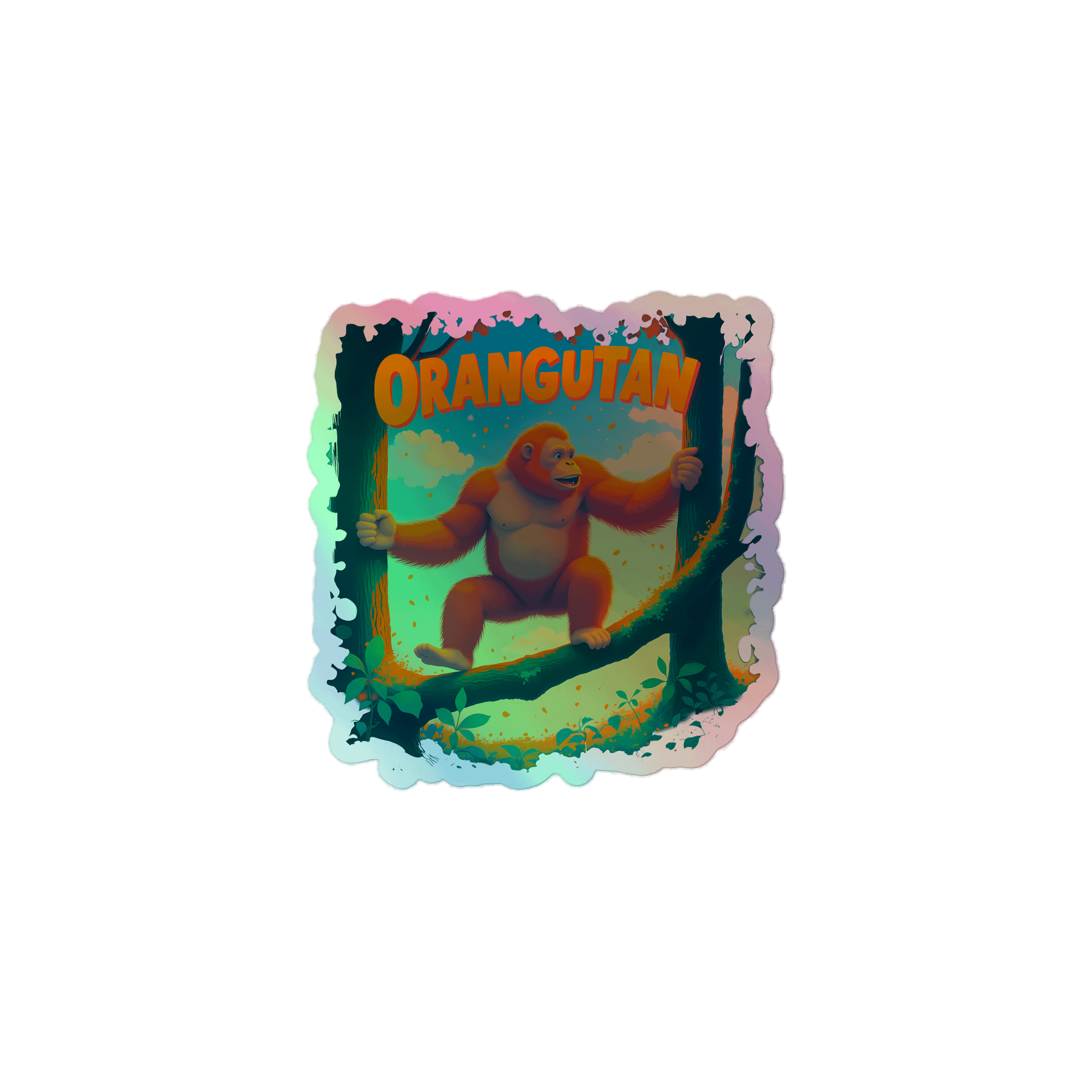 Cheerful Orangutan – Playful Jungle Holographic Sticker product image (1)
