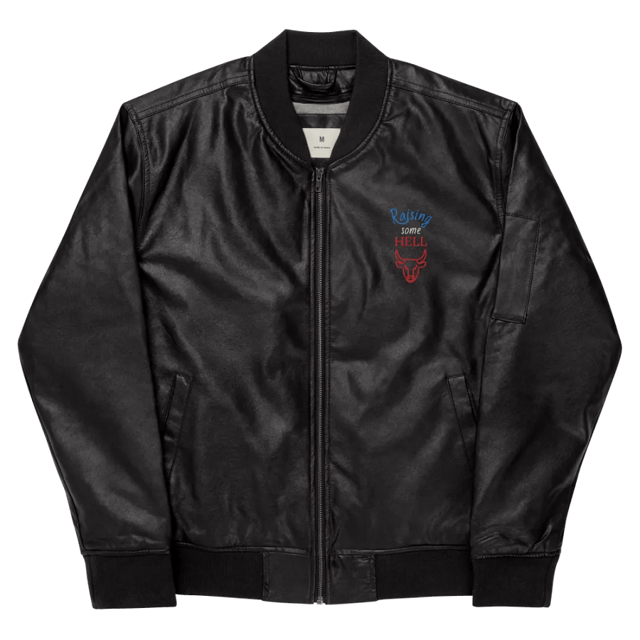 Faux Embroidered Leather Bomber Jacket-Raising Some Hell- product image (8)
