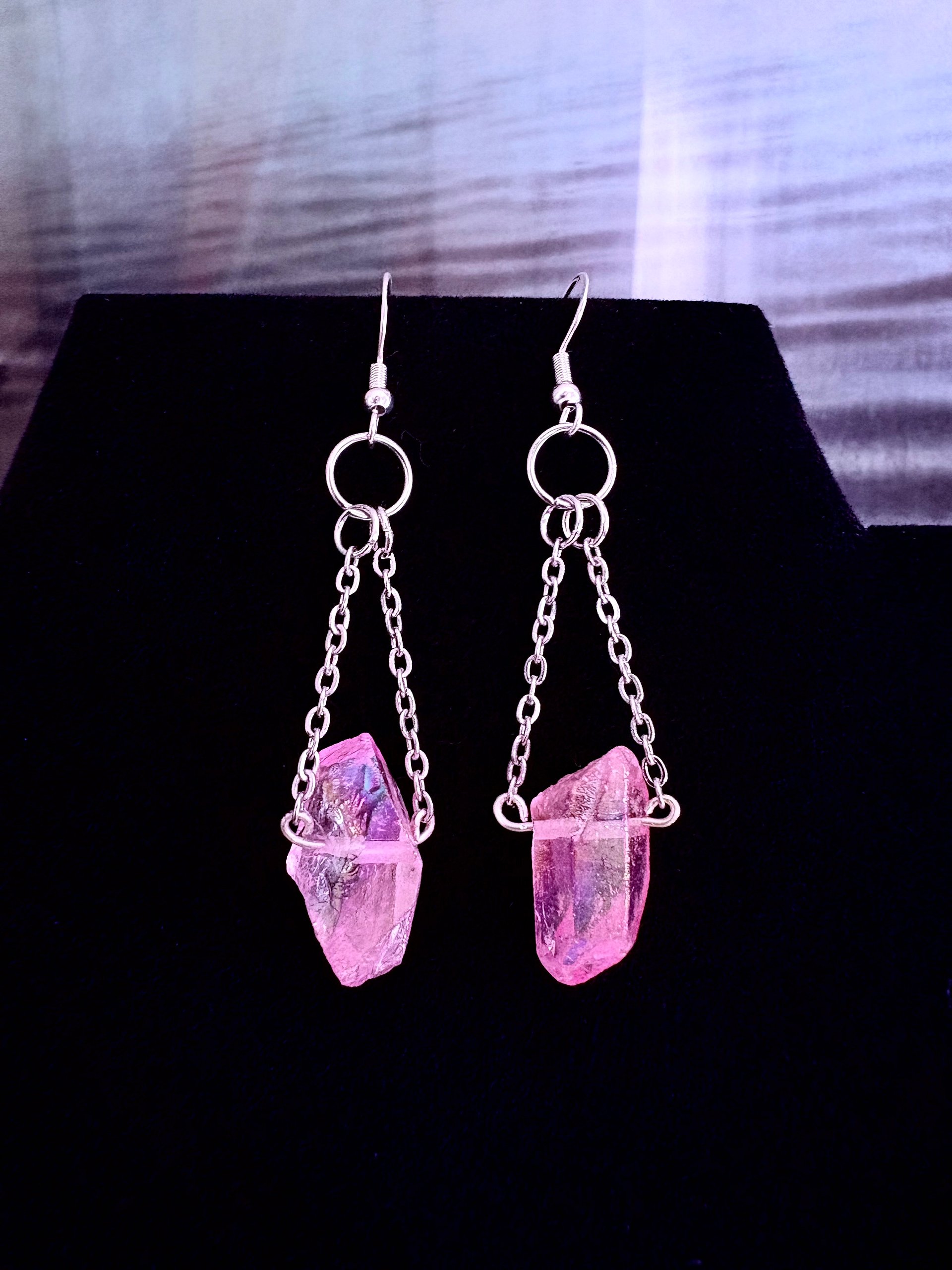 MFD-00253 | October Tourmaline-Like Crystal Quartz Chandelier Earrings | Stainless Steel Chain & Sterling Silver Hooks | Handmade Jewelry by Monique Faella Designs™ product image (1)