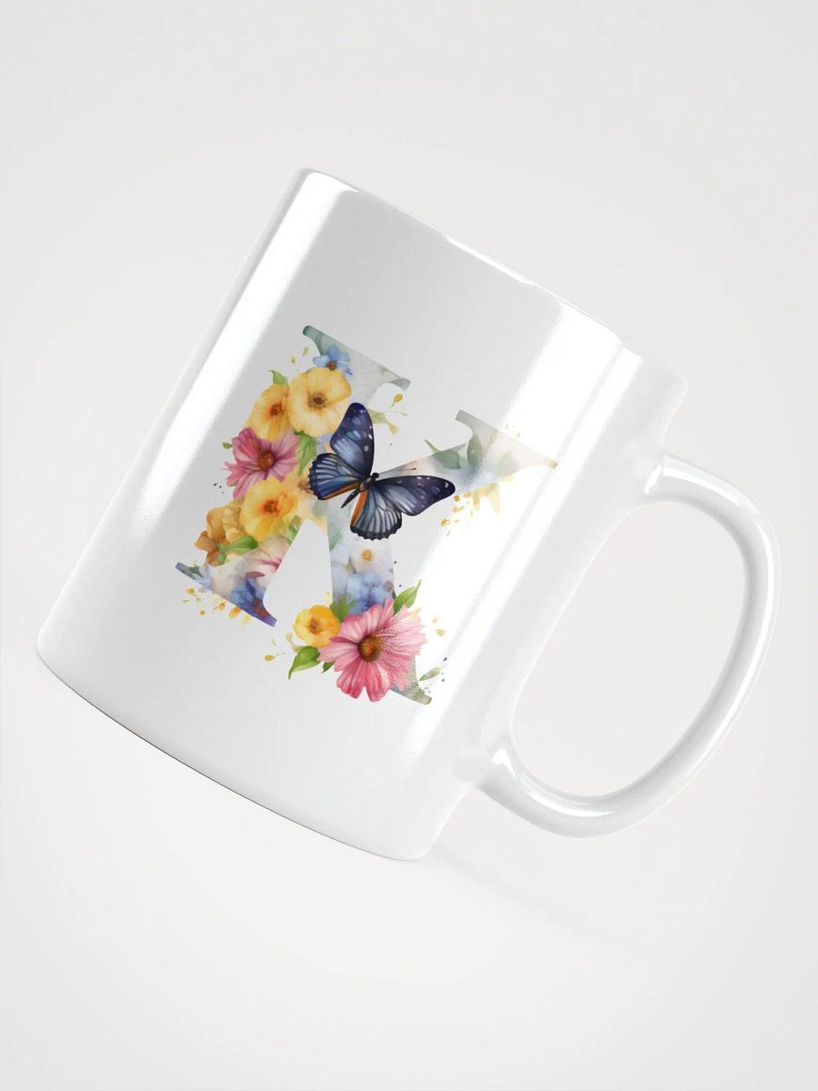 Letter K Monogram Floral Fantasy White Glossy Mug product image (12)