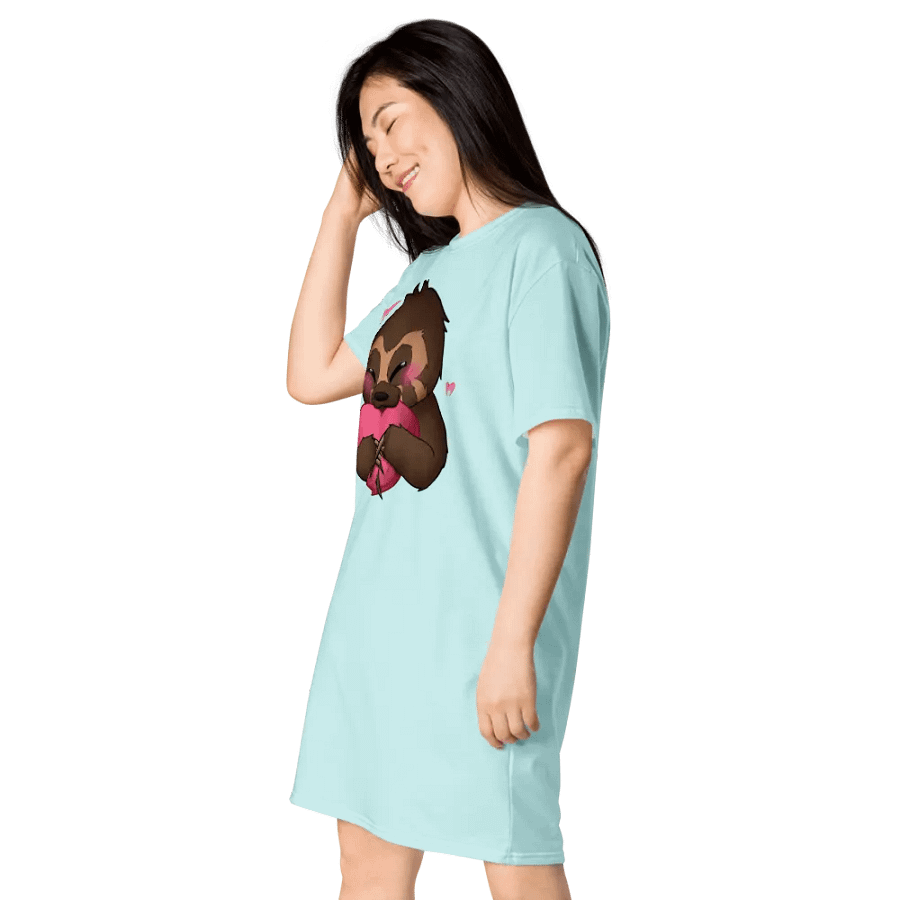 Cyan Blushing Sloth Love T-Shirt Dress product image (3)