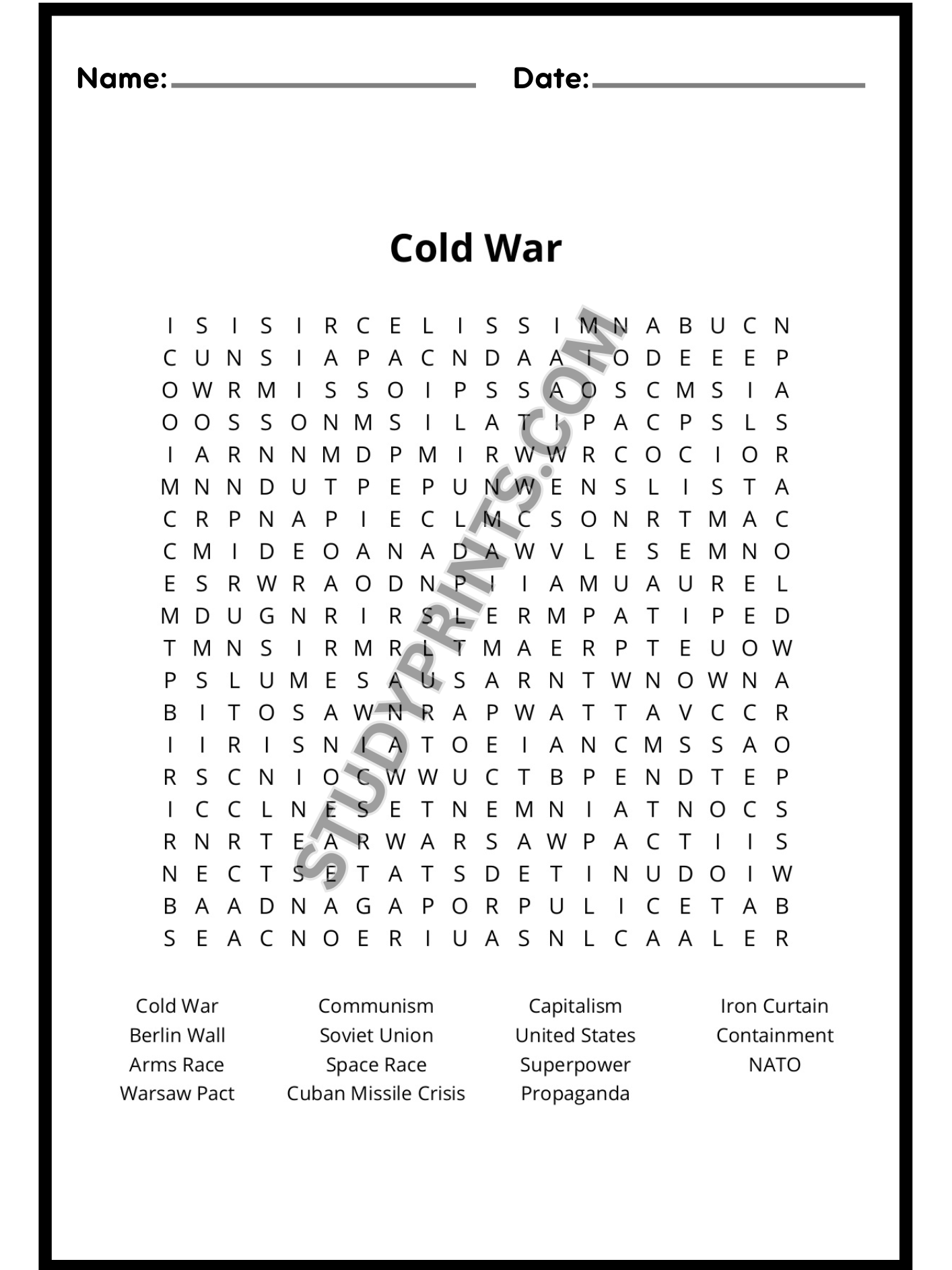 Cold War Word Search Puzzle Printable product image (2)