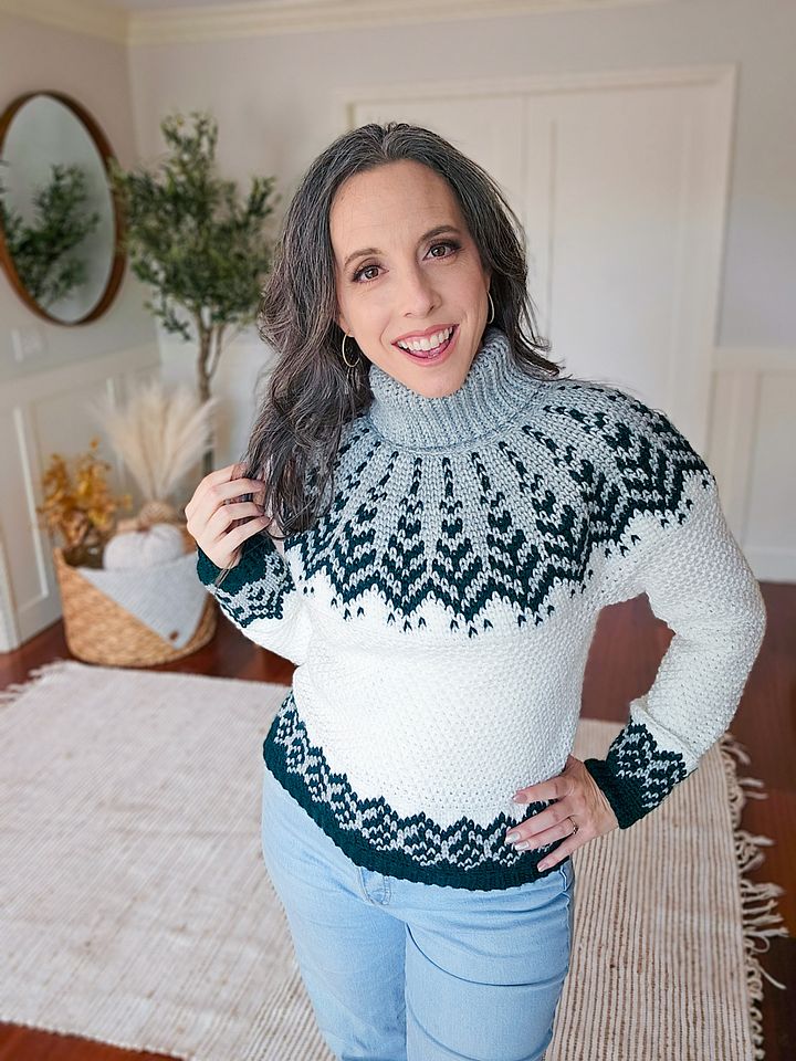 Pine Fair Isle Crochet Sweater Pattern product image (1)
