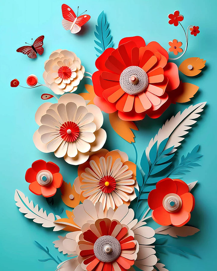 Charming Handcrafted Paper Florals with Butterflies Wall Art Matte Poster product image (1)