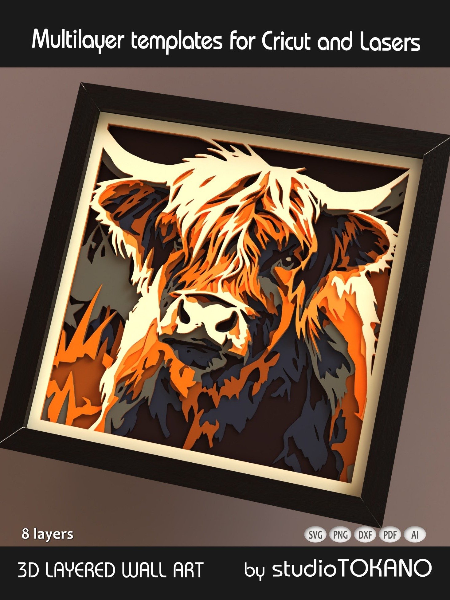 Highland Cow 3D Shadow Box SVG product image (6)