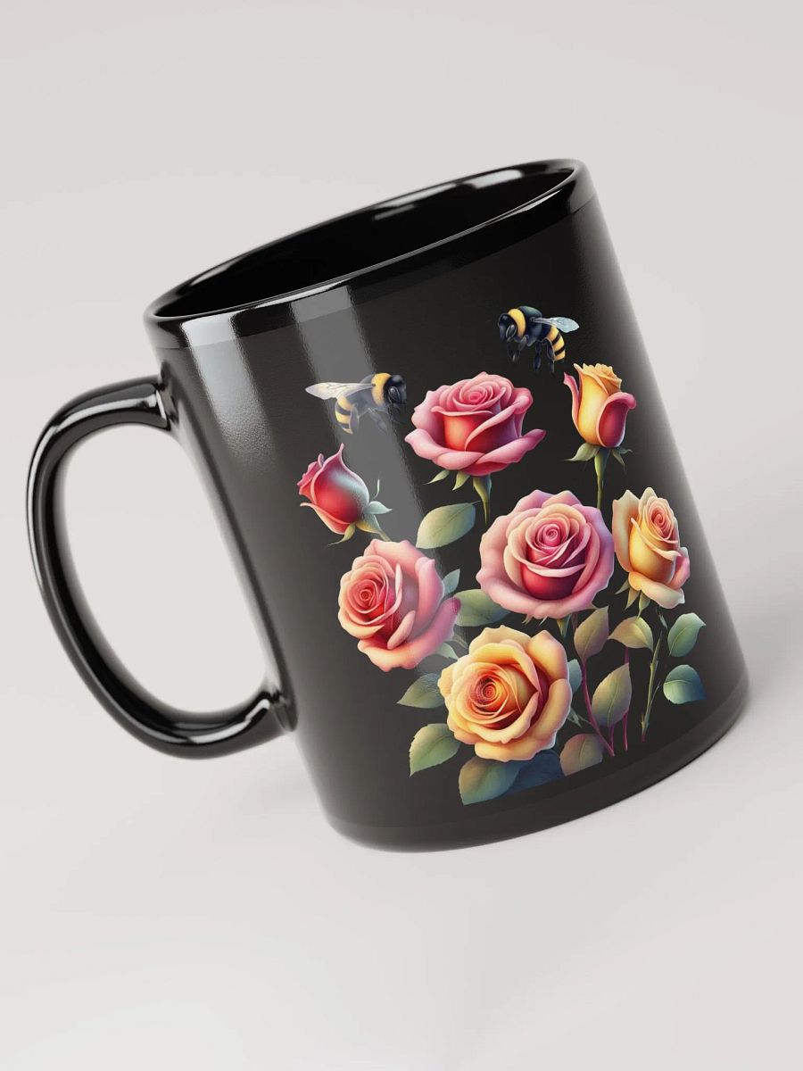Honey Bees and Roses Graphical Design Black Mug product image (5)