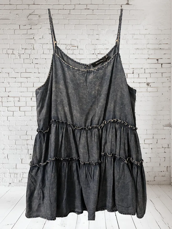 L Dark Denim Ruffle Tank with Keyhole Back product image (1)