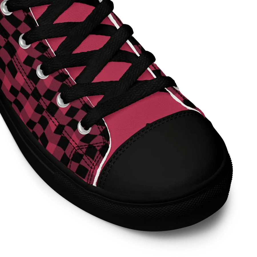 Magenta and Black Warped Checker Women's High-Top Canvas Shoes product image (8)
