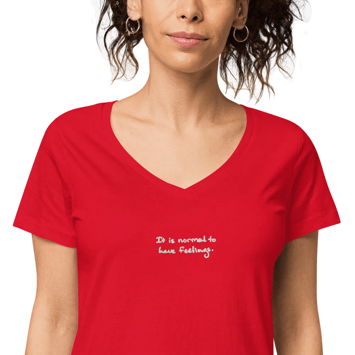 It is normal to have feelings. embroidered women's fitted v-neck tee (white design) product image (1)
