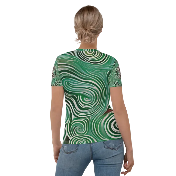 Funky Cool Green Liquid Tie-Dye Women's Crewneck T-shirt product image (2)