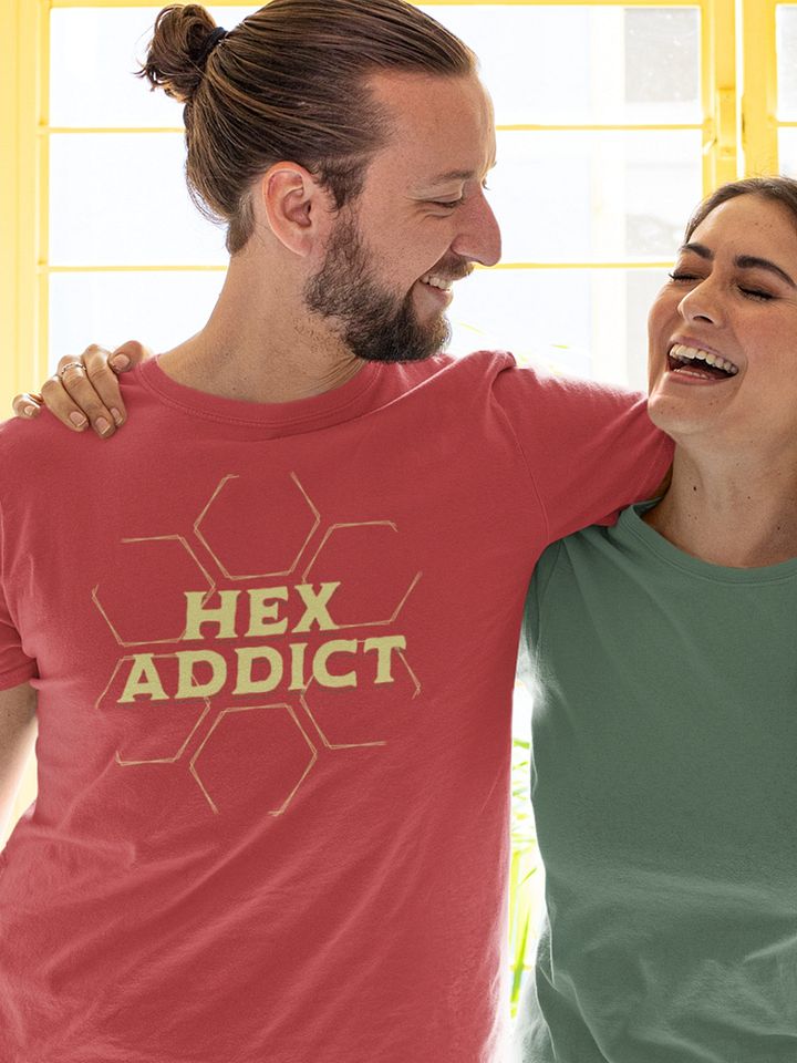 Board Game Addict Shirt, Sex Pun T-shirt for Board Gamers, Hex Addict on Brown & Red product image (1)