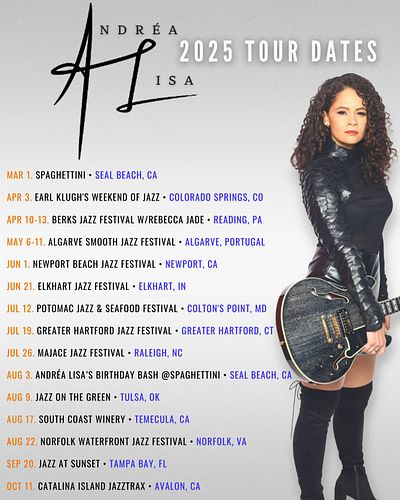 🎸🎤🛫 🙏🏽
•
#2025 #tour #schedule #travel #dates #artist #silverlining #andréalisa #majorscalemanagement #guitarist #singer #son...