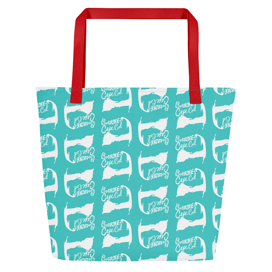 BOURNE to Cape Cod™ | Large Tote Bag with Pocket | Coastal Classic | All-Over Logo Print | White Logo Repeat on Dark Turquoise product image (4)