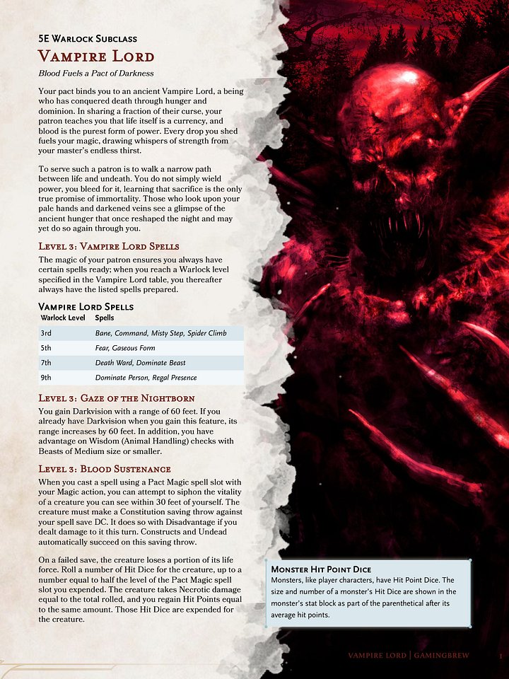 Vampire Lord | 5E 24 Warlock Subclass product image (2)