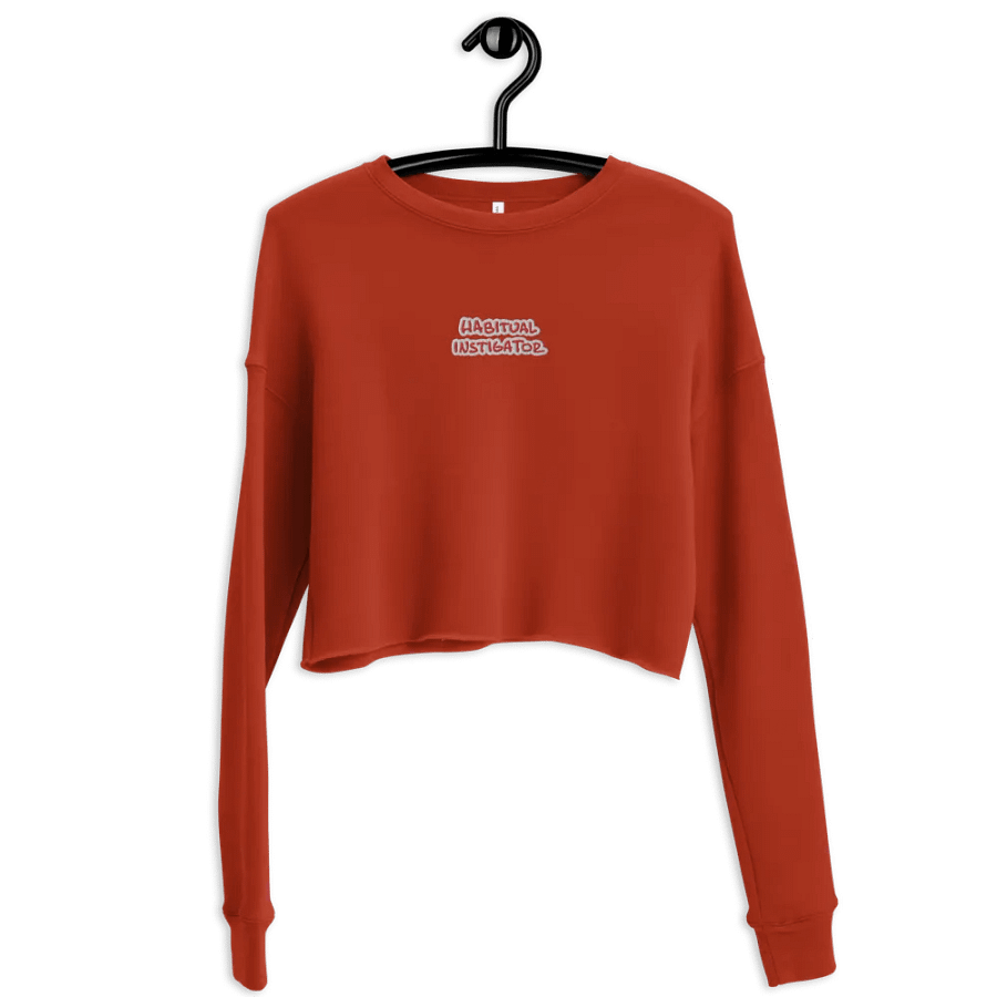HABITUAL INSTIGATOR (red & white) embroidered fleece crop crew product image (5)