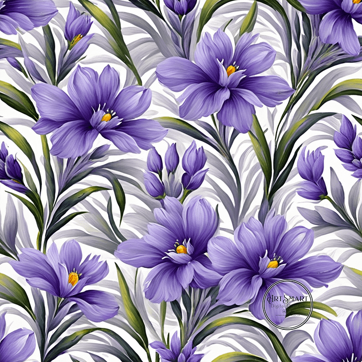 Seamless Pattern - Purple Floral Pattern on White Background product image (1)