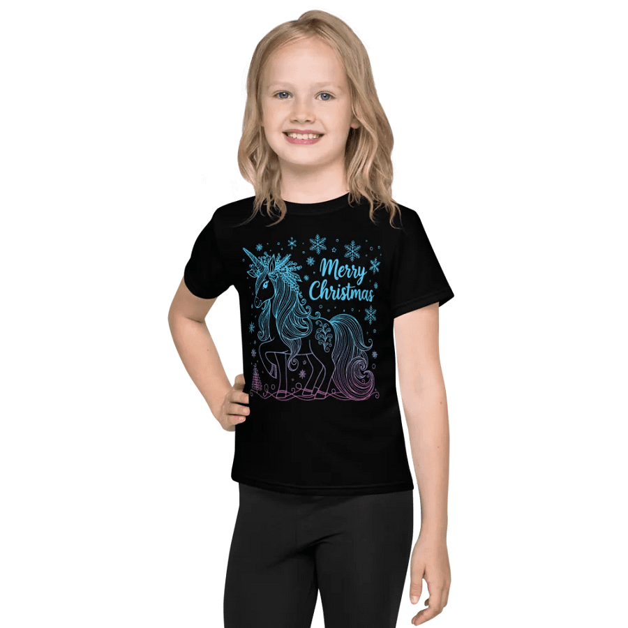 Merry Christmas Unicorn Kids T-Shirt Black product image (1)