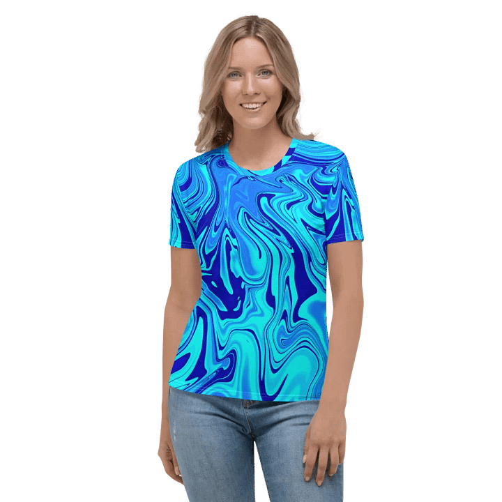 Women's Crew Neck Tshirt - Light and Dark Blue Digital Fluid Art product image (1)