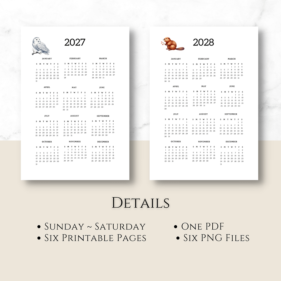 Six-year Printable Calendar Pages: Woodland Creatures product image (7)
