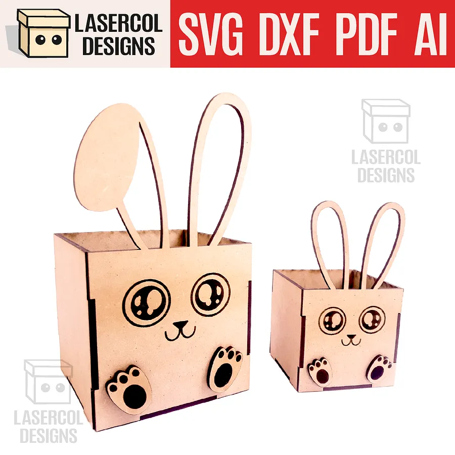 Easter Bunny Basket (Two Sizes, Two ear Styles) - Laser Cut Files product image (1)