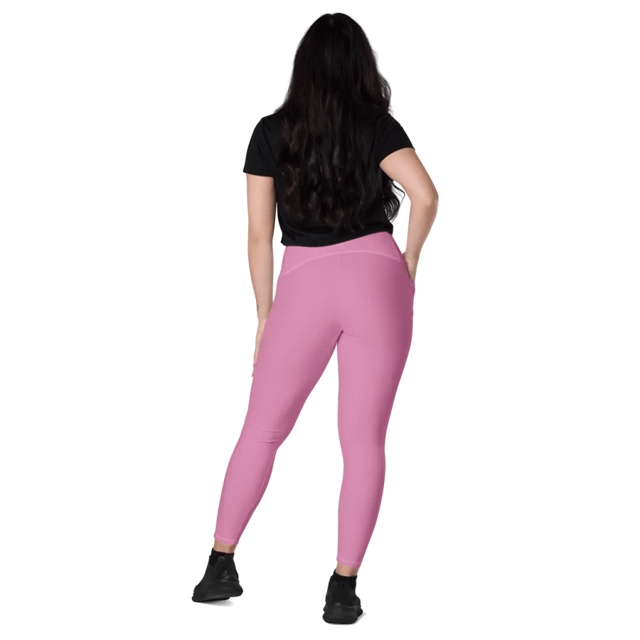 Plain Medium Carnation Pink True Summer Women's High Waisted Premium Crossover Leggings with Pockets by Treasure Pie product image (10)
