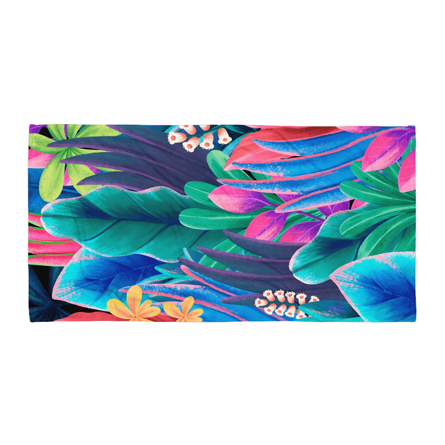 NEON JUNGLE BEACH TOWEL – 30"x60", COTTON TERRY BACK, VIBRANT TROPICAL FOLIAGE PRINT product image (1)